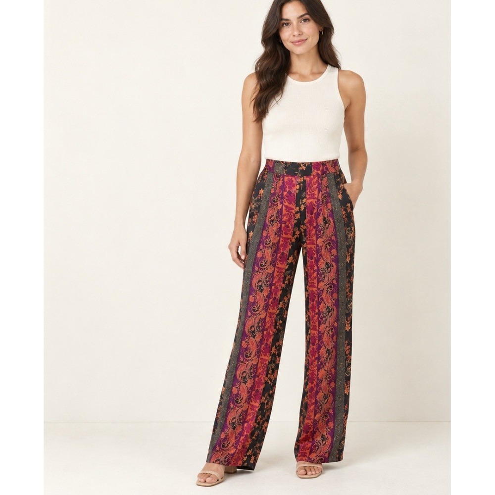 Soft Surroundings PETITE XS Wide Leg Pants Crop Festival Boho Art Pockets Hippy